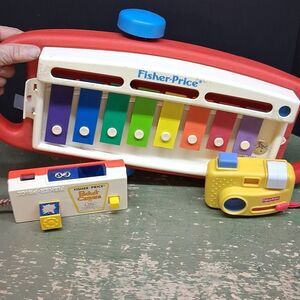 Vintage Fisher Price Xylophone Musical Pull Toy 1989, Pocket Camers 464,  Camera